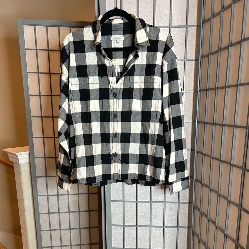 NWT Madewell Black and White Plaid Blouse